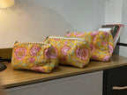 Mustard Floral Quilted Cosmetic Pouches